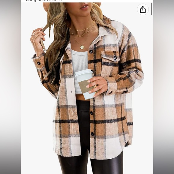 Tops - Casual Plaid Shackets Brushed Flannel Button Down Pocketed Shirt Jacket Coats SM